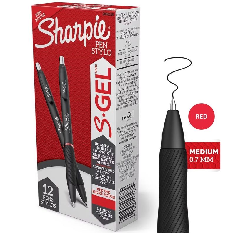 Lapiz Gel Sharpie Punta Fina Rojo x12-1