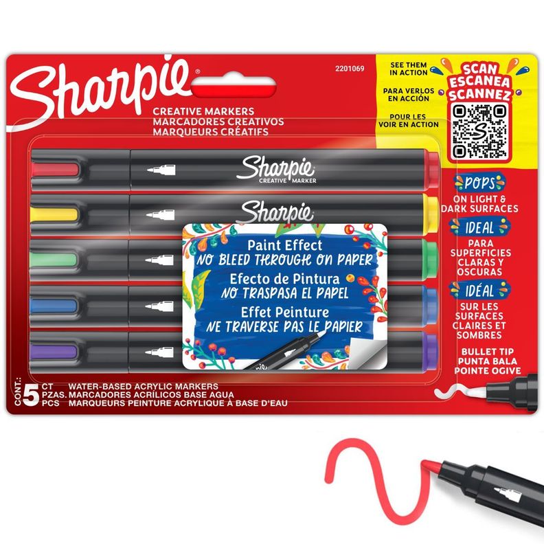 Set 5 Marcadores Acrílicos Sharpie Punta Bala Colores-0