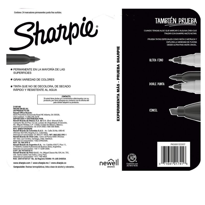 Set 24 Marcadores Sharpie Punta Fina Colores Basicos/Tierra-1