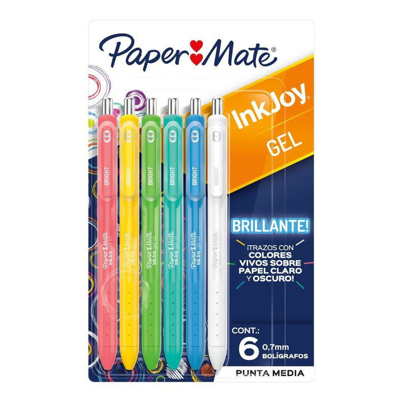 Set 6 Bolígrafos Inkjoy de Gel Paper Mate Colores Brillantes-0