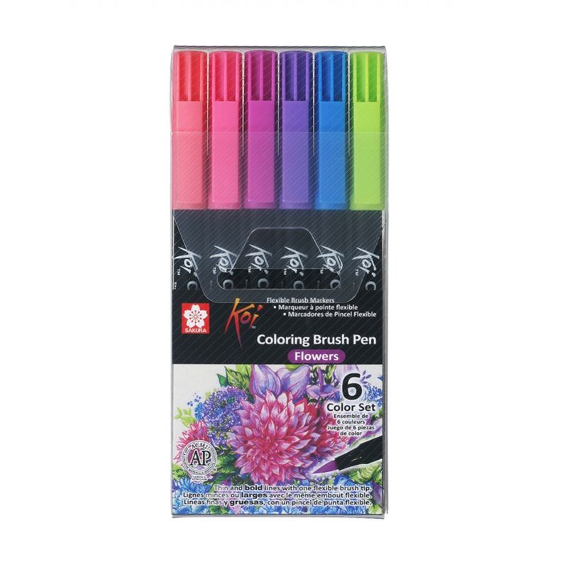 Set 6 Marcadores Acuarelables Koi Lettering Colores Flores-0