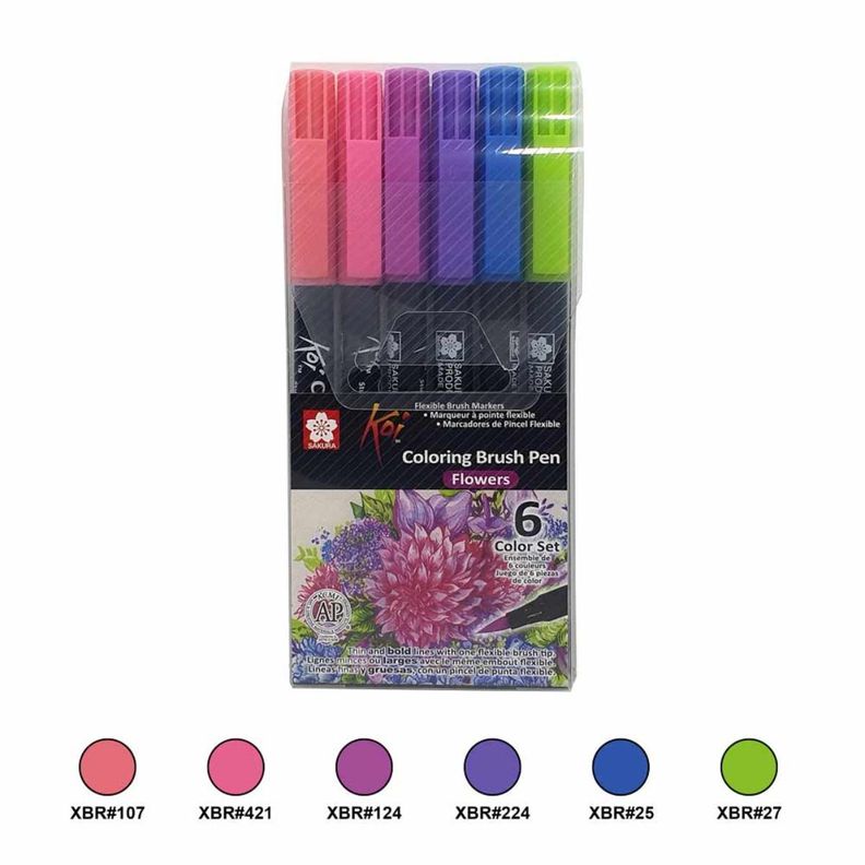 Set 6 Marcadores Acuarelables Koi Lettering Colores Flores-1