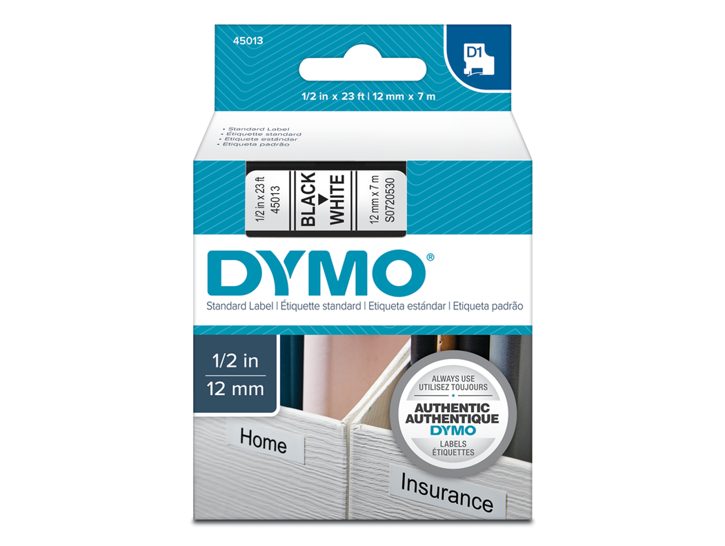 Cinta D1 Dymo Etiquetas LabelManager Negro / Blanco