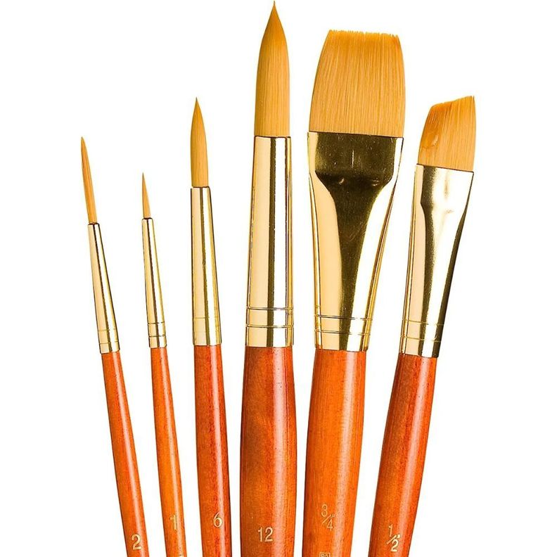 Set 6 Pinceles Princeton Mango Pelo Sintético Taklon Dorado-0