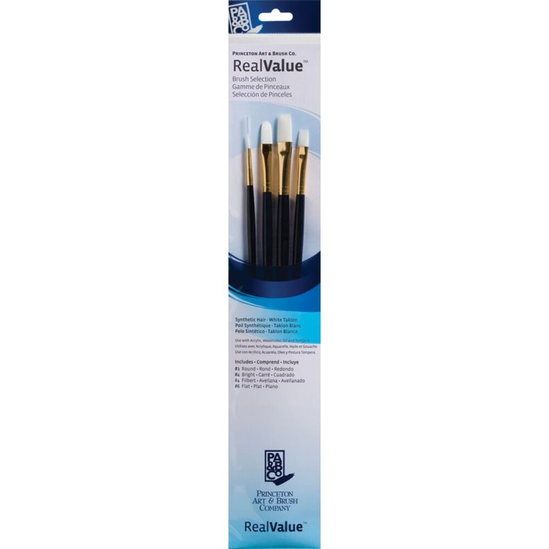 Set 4 Pinceles Princeton Mango Largo Pelo Taklon Blanco-1