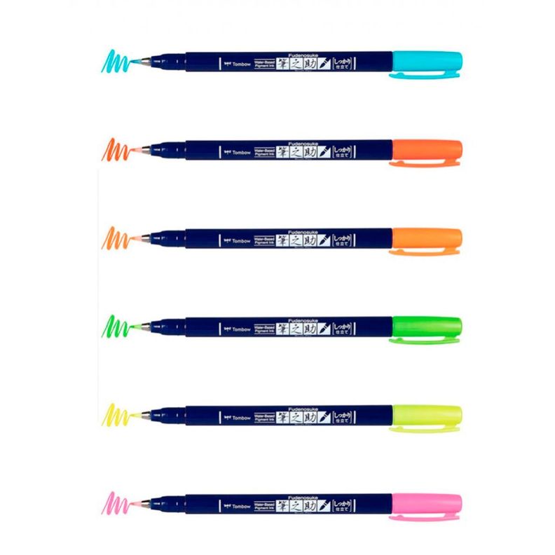 Set Marcadores Tombow Fudenosuke Set 6 Colores Neon-1