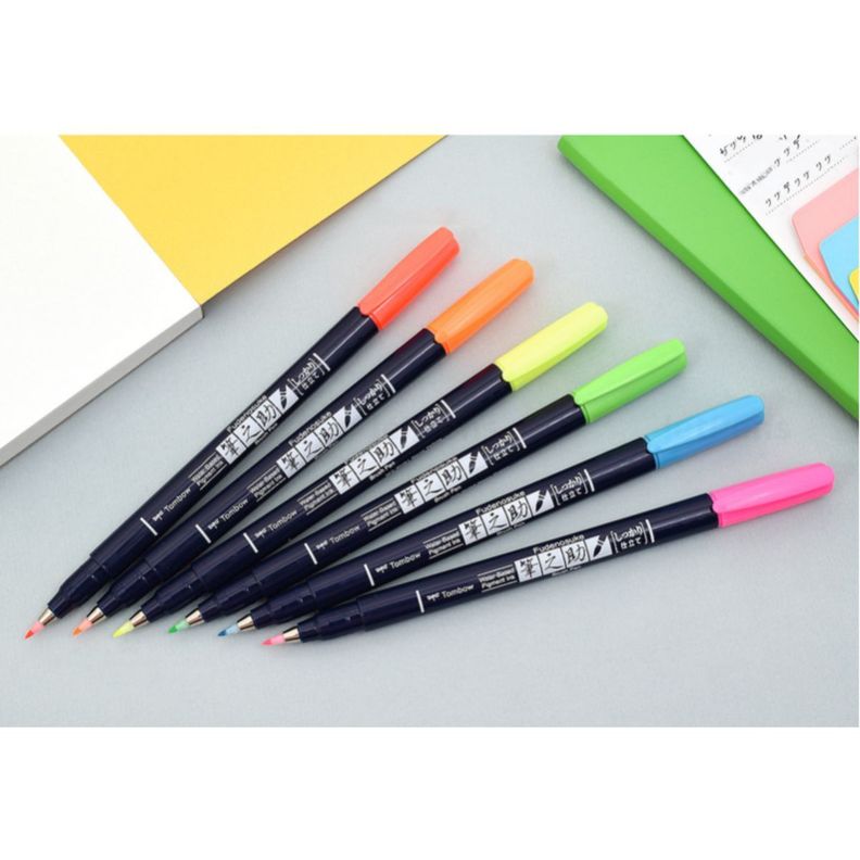 Set Marcadores Tombow Fudenosuke Set 6 Colores Neon-2