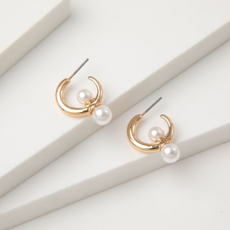 Aros Mediano Fashion Pearls 6 Dorado Humana-0