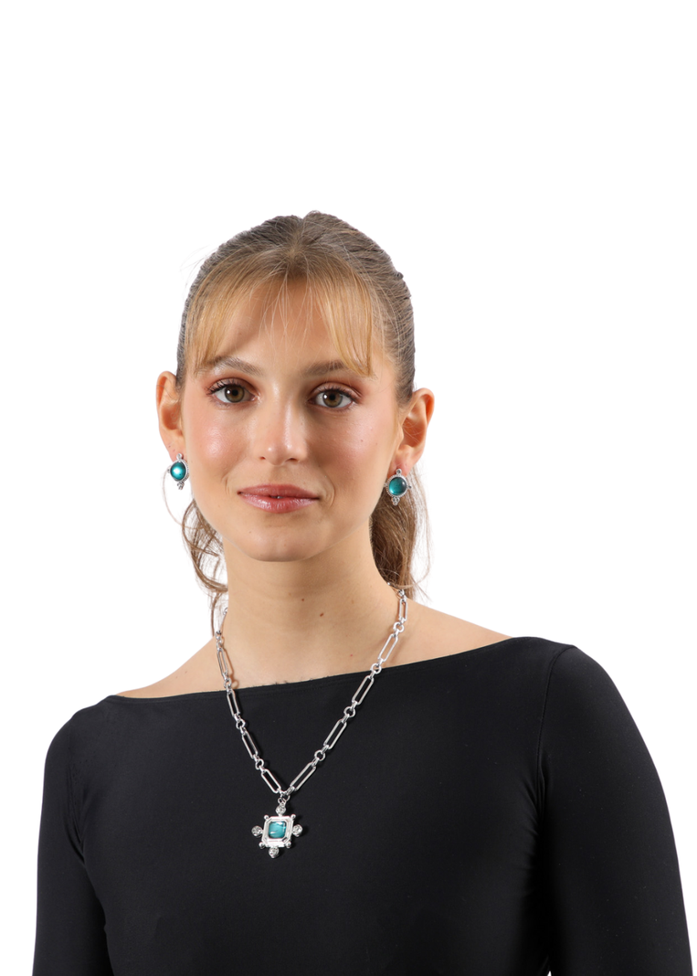 Set Collar Mina Plateado Humana-0