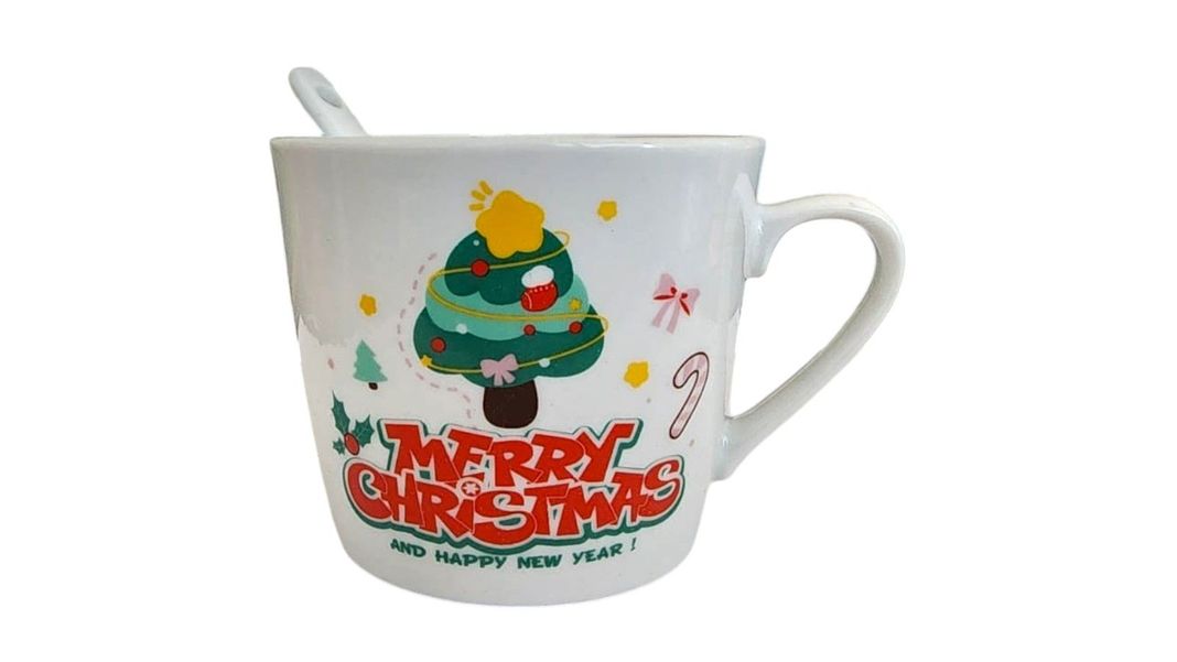 Taza de ceramica navideña con cuchara-0