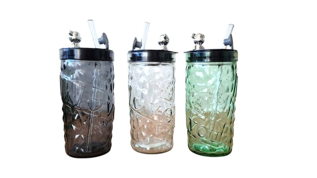 Vaso Vidrio Tapa Oso Con Bombilla 400ML-0
