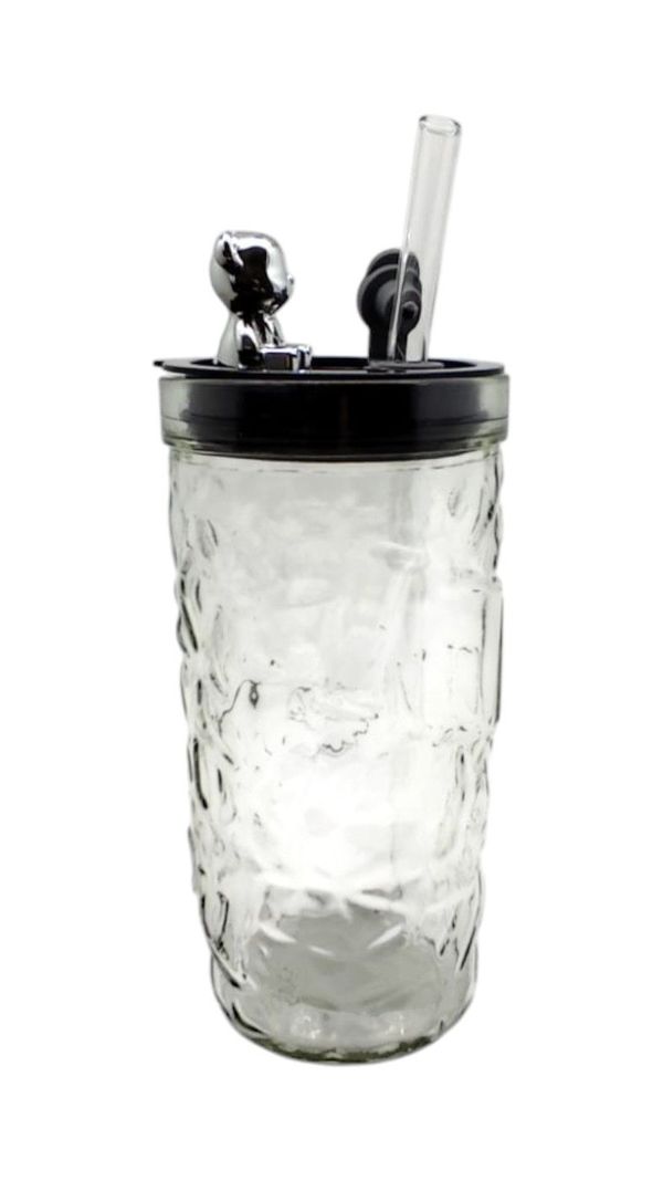 Vaso Vidrio Tapa Oso Con Bombilla 400ML-1