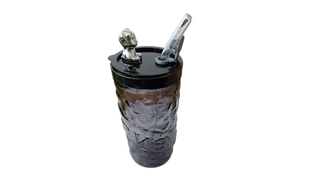 Vaso Vidrio Tapa Oso Con Bombilla 400ML-2