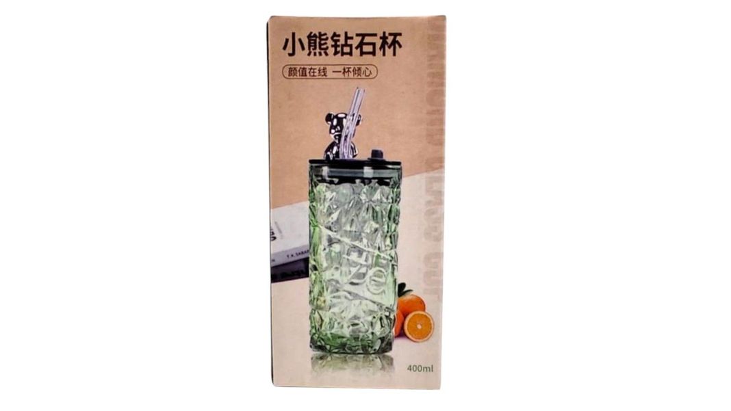 Vaso Vidrio Tapa Oso Con Bombilla 400ML-4