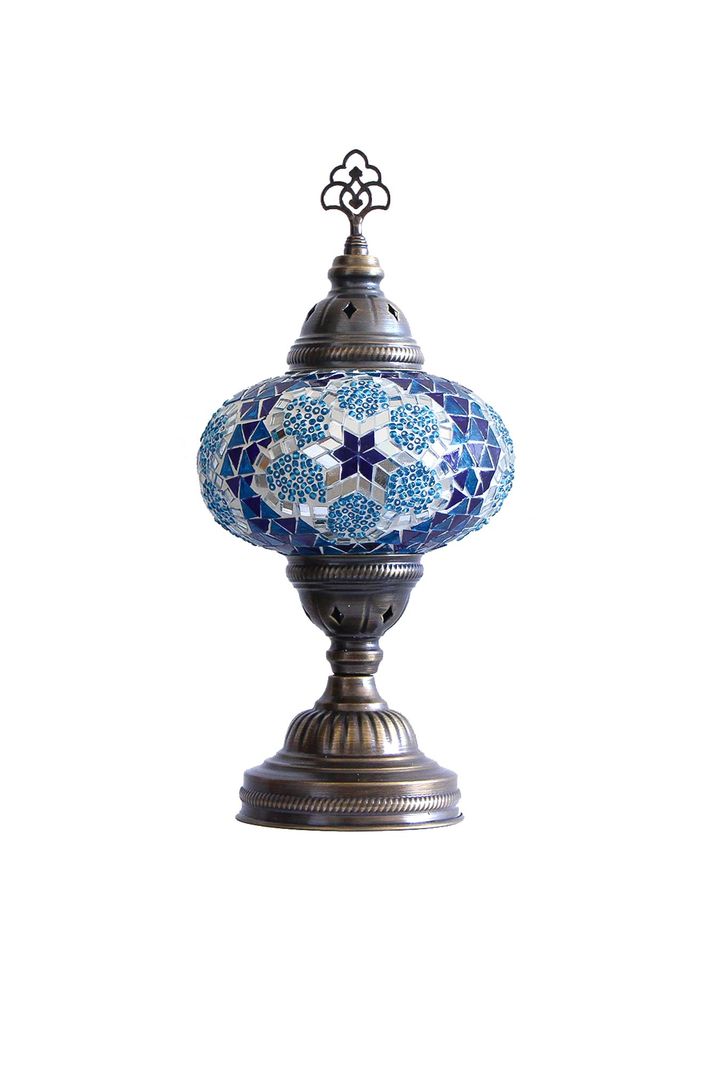 Lampara turca de mesa M prisma azul y turquesa
