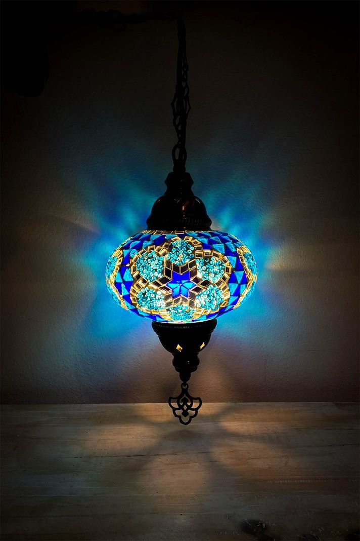 Lámpara turca colgante M prisma azul y turquesa-1