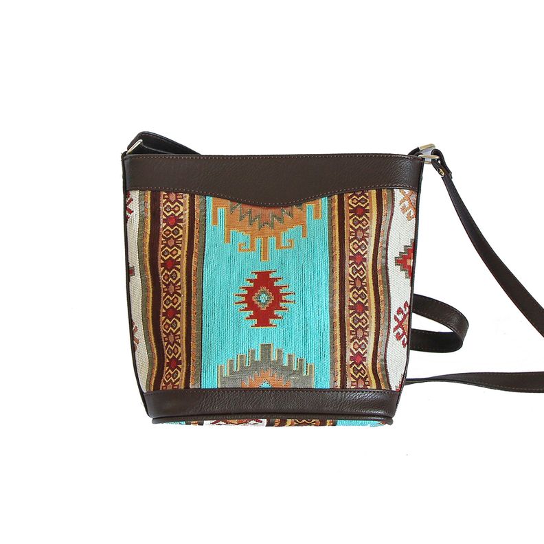 Cartera Mediana Kilim Blanco y Turquesa-0