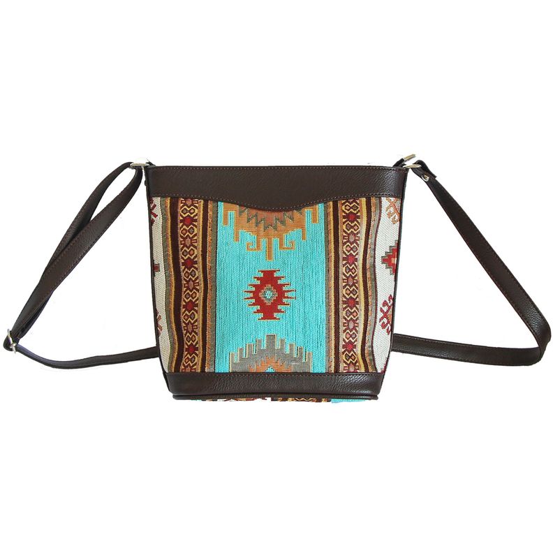 Cartera Mediana Kilim Blanco y Turquesa-1