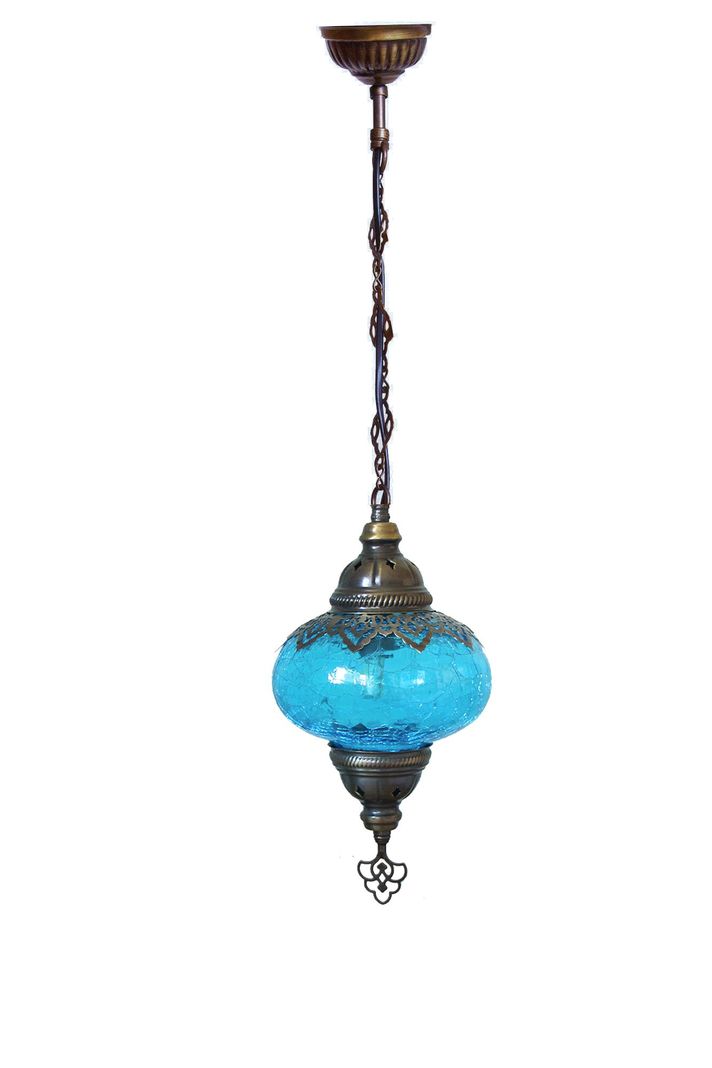 Lampara turca colgante M craquelada azul Surtido