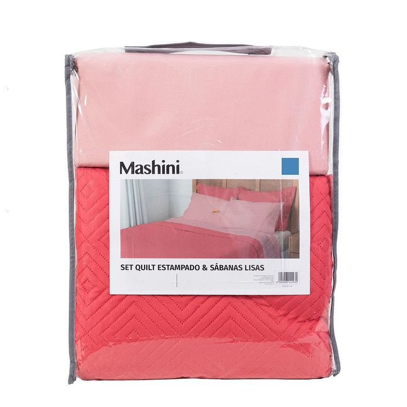 Set Quilt + Sabana Estampada 1.5 P Coral-4