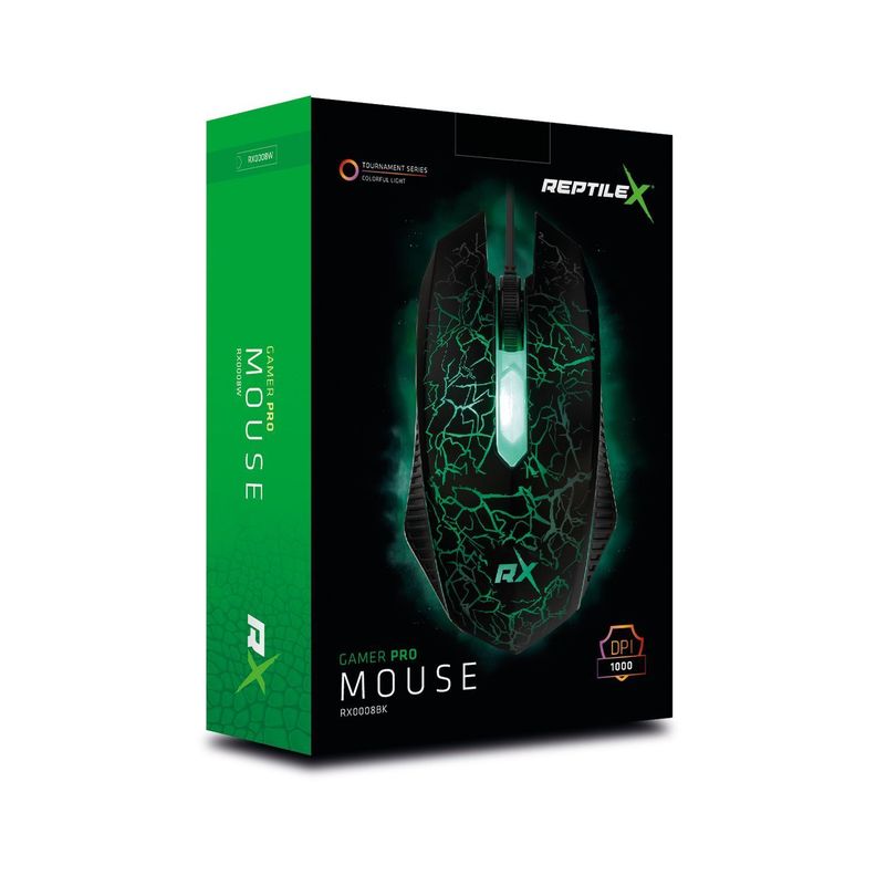 Mouse Gamer Ergonomico 1000 DPI Retroiluminado Negro Reptilex-1