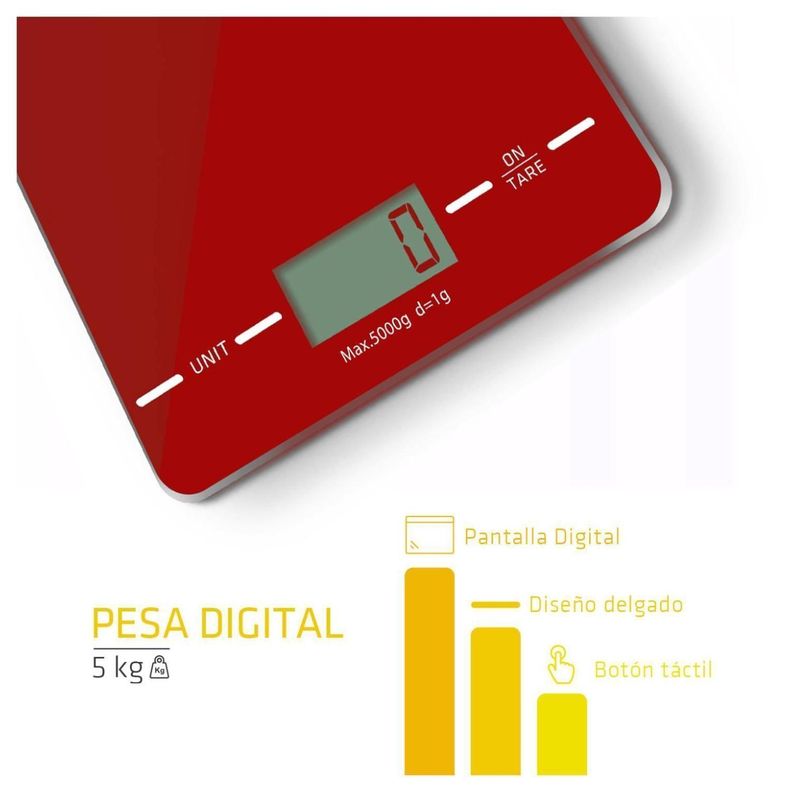Pesa Balanza de Cocina Digital 5kg Roja Dblue-2
