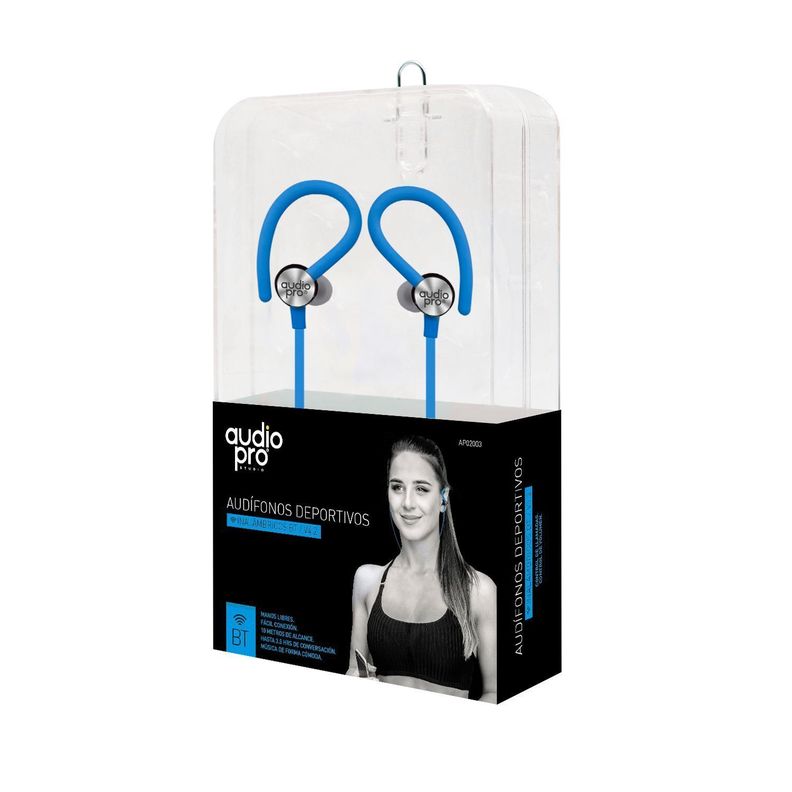 Audífono Deportivo Bluetooth Manos Libres Carga USB Azul Audiopro-0