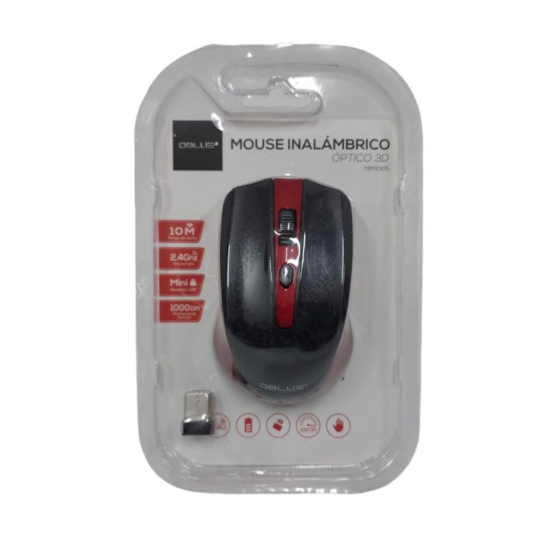 Mouse Inalambrico Optico USB 1000 DPI Rojo Dblue-0