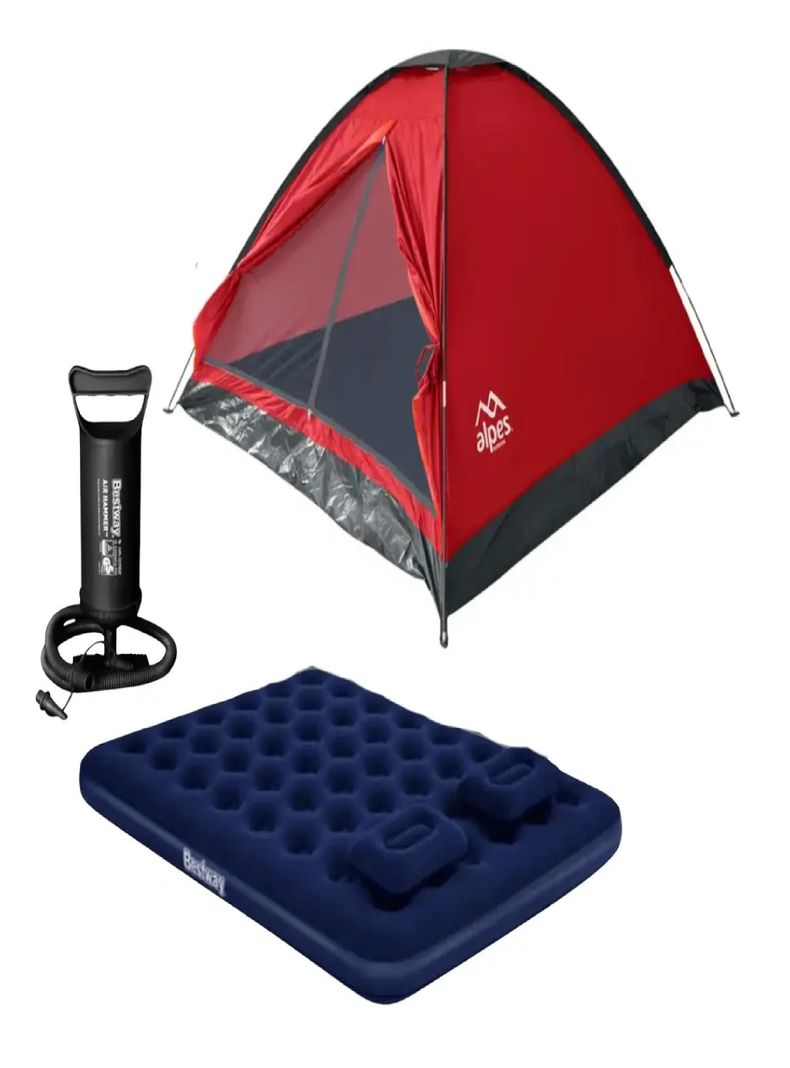Combo Carpa 4 Personas Colchon 2p Inflador 2 Almohadas Alpes