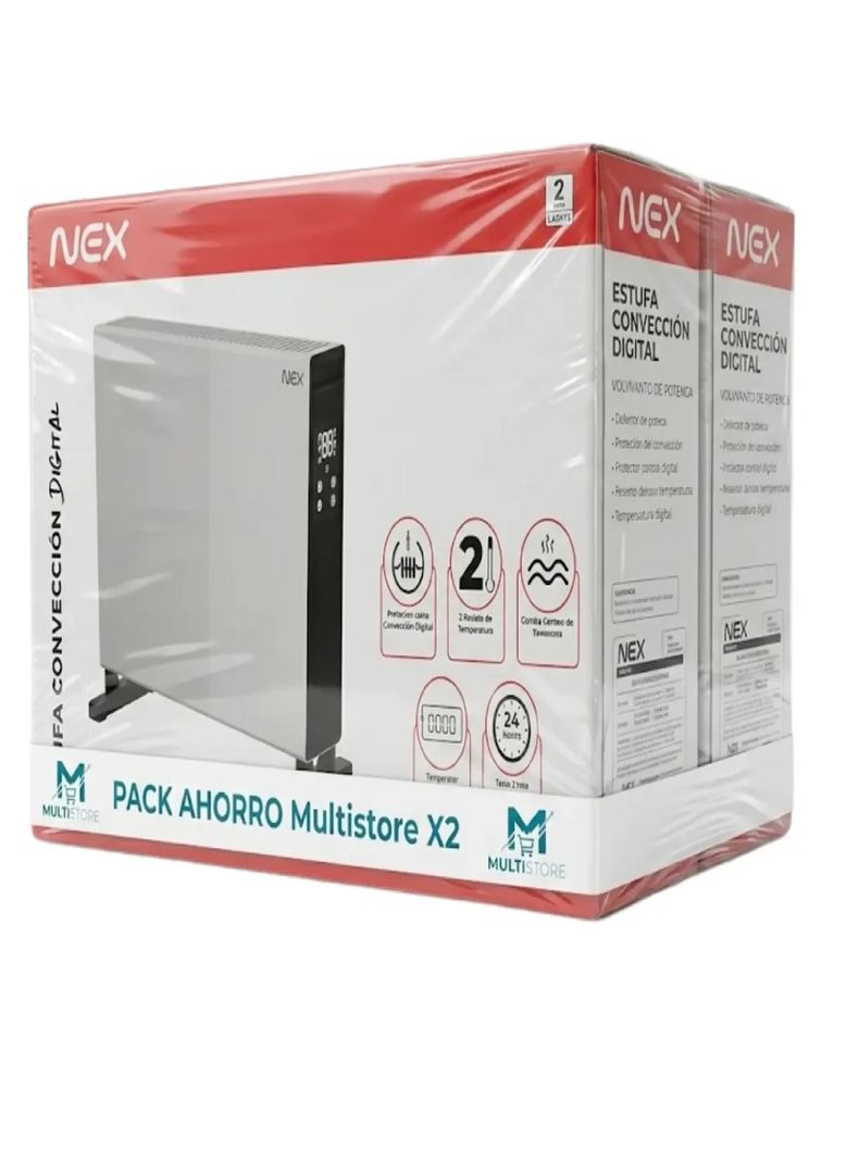 Pack 2 Estufa Conveccion Digital Nex 1800w Timer Programable