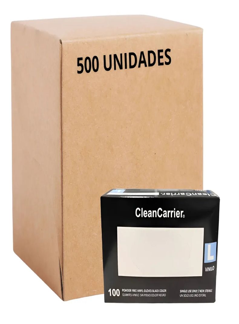 Pack X 500 Guantes De Vinilo Negro Cleancarrier Bioseguridad Talla L