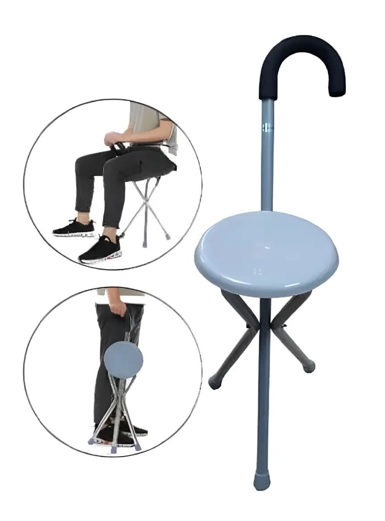 Baston Con Asiento Plegable Ortopedico Ajustable Color Gris