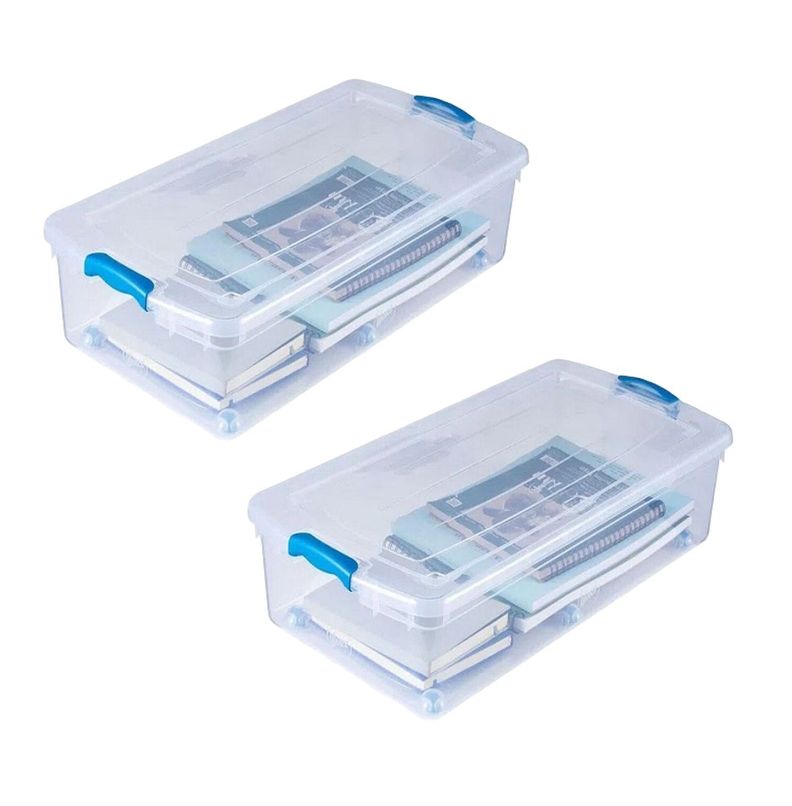 Caja Organizadora Bajo Cama 36 Litros Con Ruedas 2 Unidades Transparente Liso