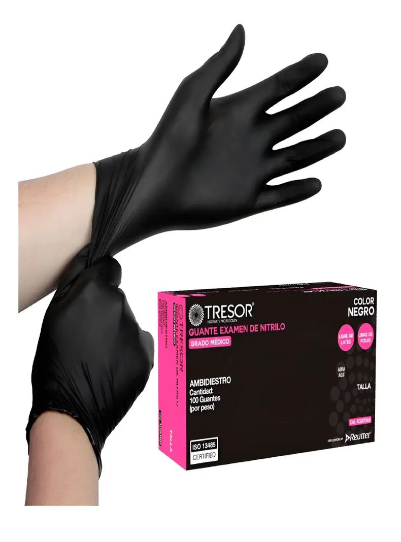 Guantes De Nitrilo Tresor Color Negro Talla M Caja X100 Unid