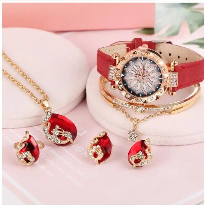 Set de lujo Exclusivo para Mujeres con Reloj Colgante Aros y Pulsera-2