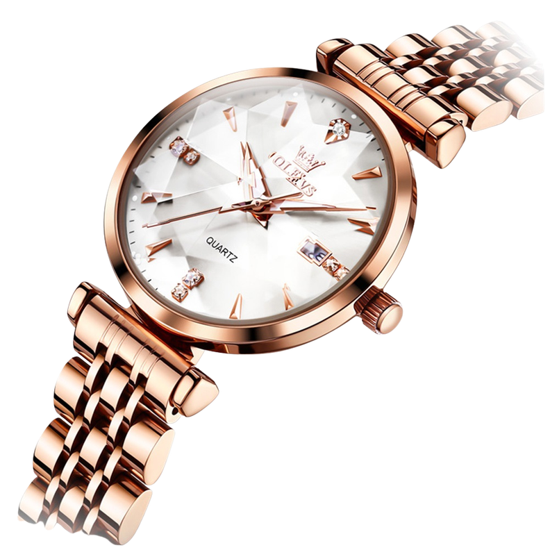 Reloj de Cuarzo para Mujer con Esfera Blanca Clasica Dorado Metalico