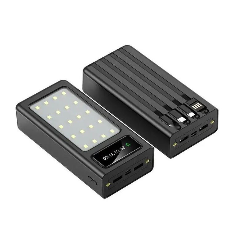 Bateria Portatil Power Bank 30000mAh Carga Rapida y Luz de Emergencia Negro