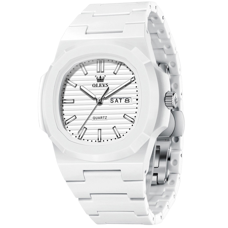 Reloj Deportivo Cuadrado Correa de Resina Moderno y Resistente al Agua Blanco