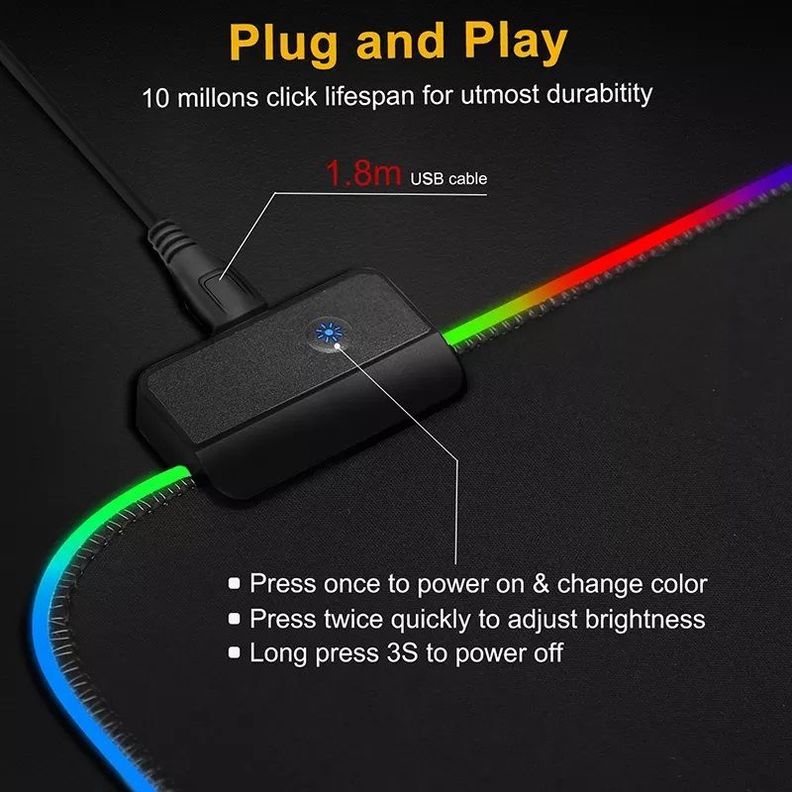 Mousepad Gamer Led RGB USB 80X30cm-4