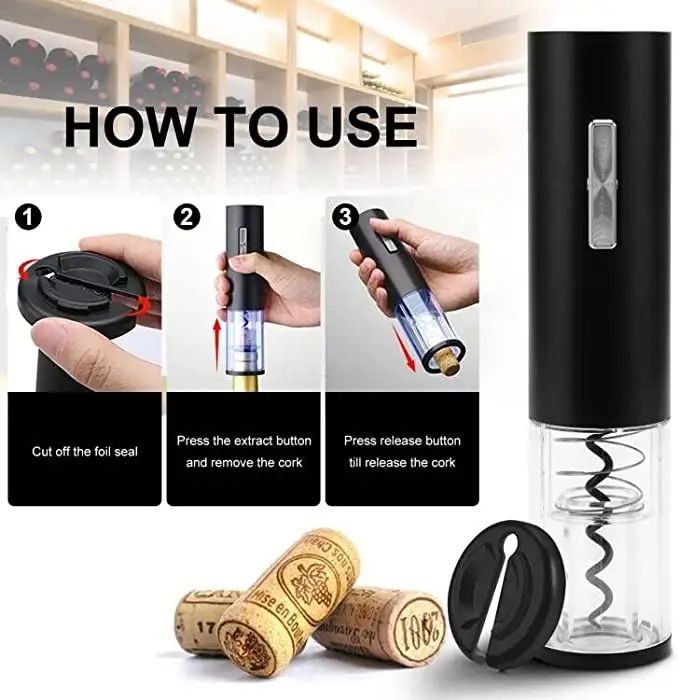 Sacacorchos Eléctrico Destapador de vino Automático Recargable USB-3
