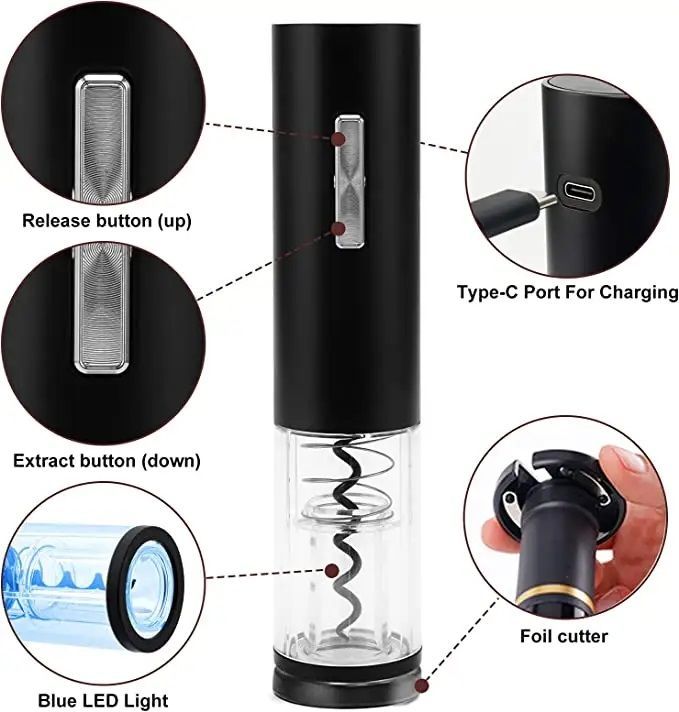 Sacacorchos Eléctrico Destapador de vino Automático Recargable USB-2