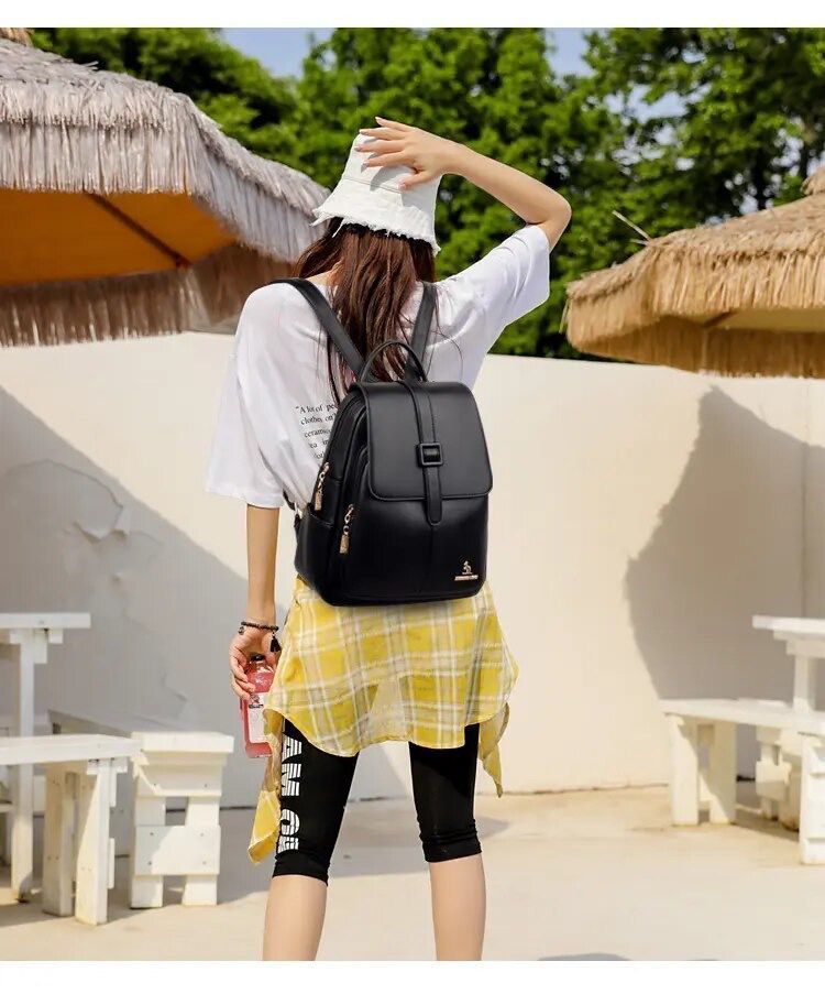 Mochila Cuero Pu Ecologico para Mujer Suave Juvenil Impermeable Multiuso-2