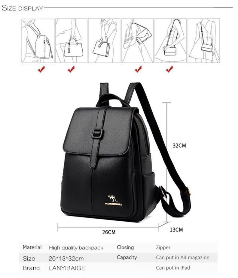 Mochila Cuero Pu Ecologico para Mujer Suave Juvenil Impermeable Multiuso-6