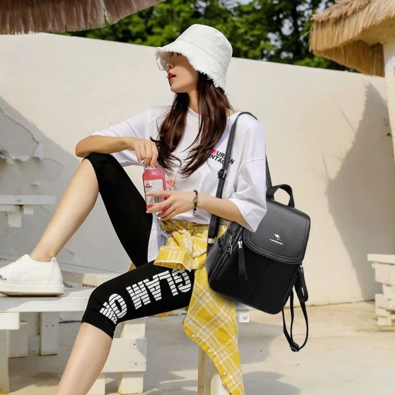 Mochila Mujer Cuero Pu Antirrobo Alta Calidad Gran Capacidad-4