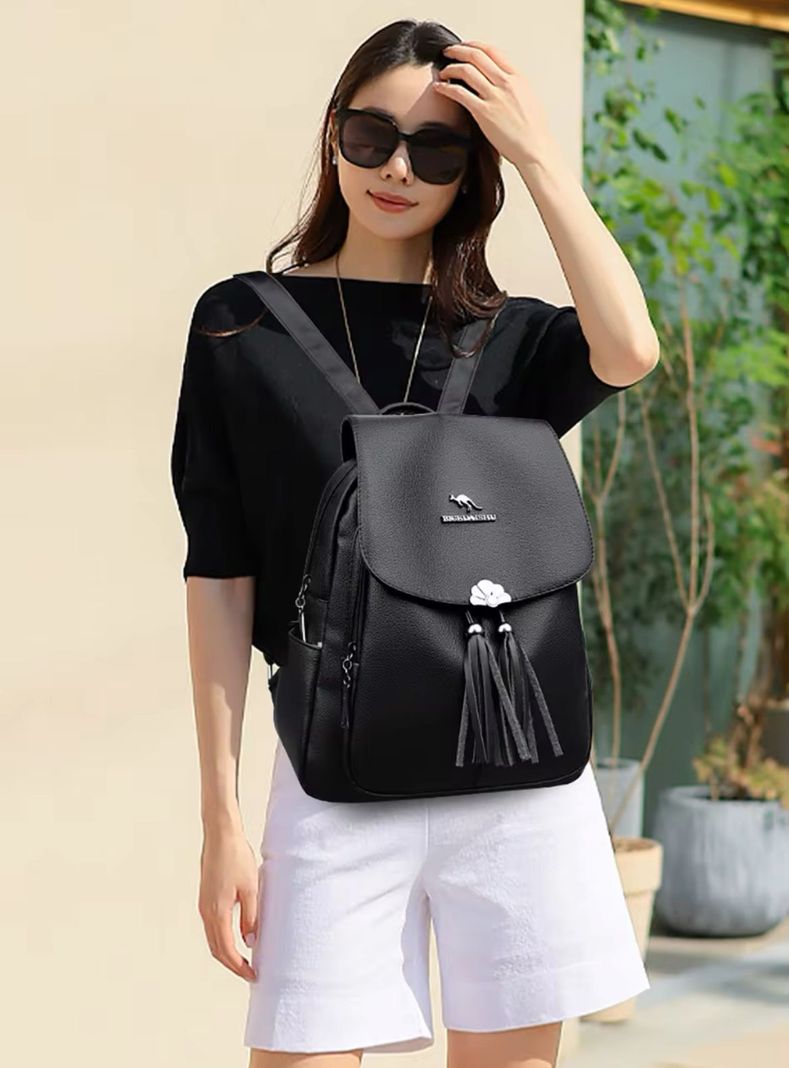 Mochila de Mujer Chic Cuero Pu Suave Juvenil Impermeable Gran Capacidad-4