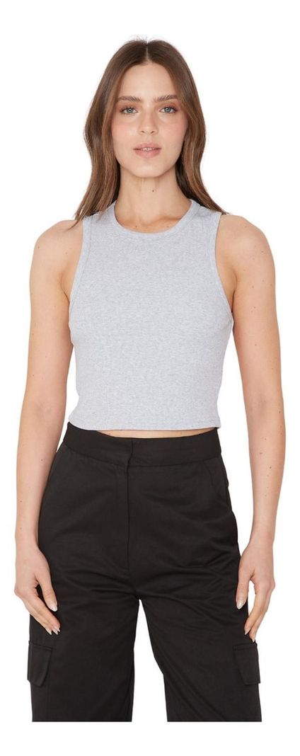 Rib Tank Top Crop Gris Jacinta Tienda-0