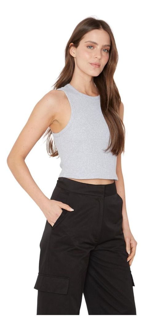 Rib Tank Top Crop Gris Jacinta Tienda-2