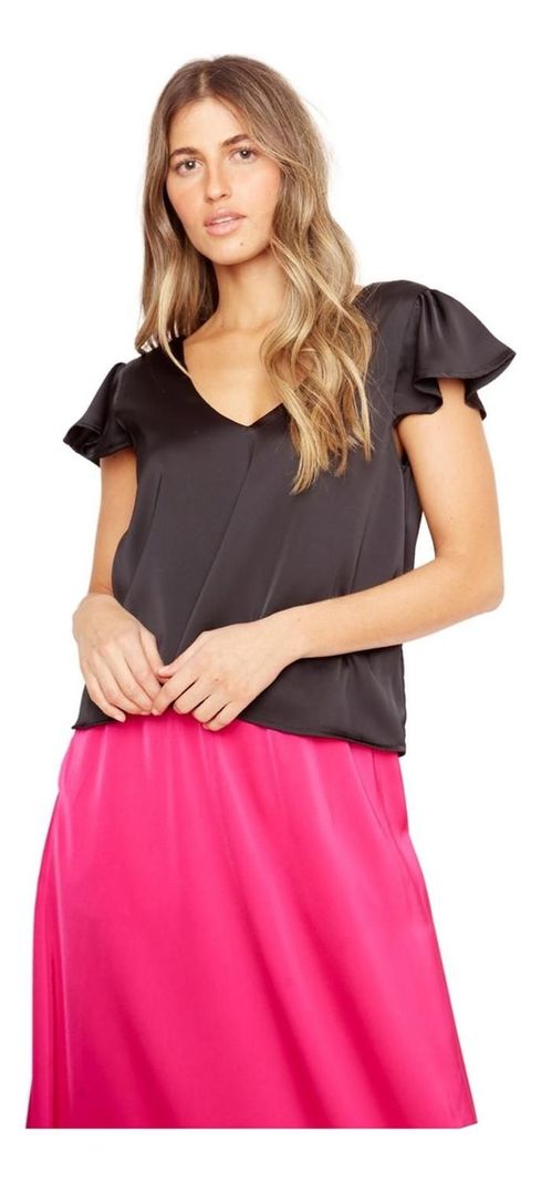 Polera Sara Manga Corta Satin Negra Jacinta Tienda-0