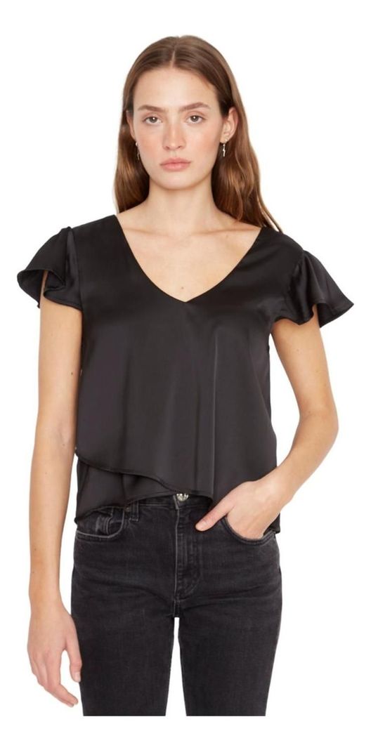 Polera Sara Manga Corta Satin Negra Jacinta Tienda-1