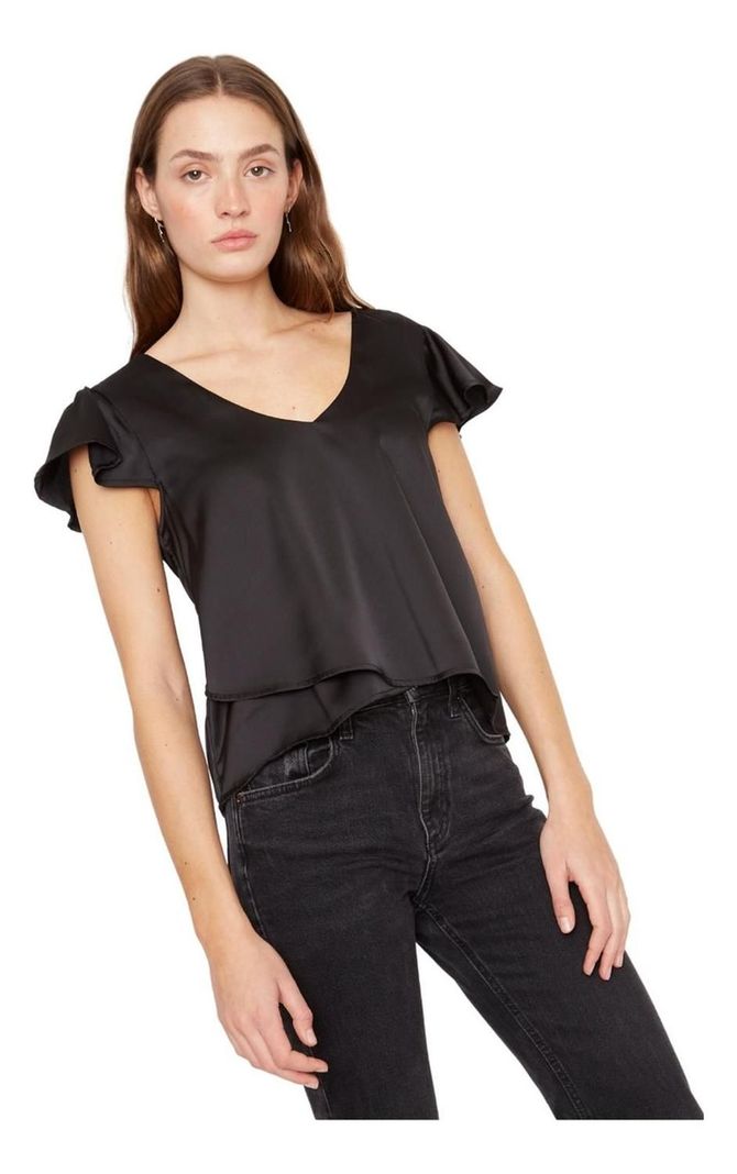Polera Sara Manga Corta Satin Negra Jacinta Tienda-4